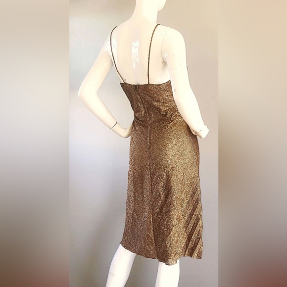 Stunning Vintage New Leaf by Samir Gold Accordion Pleated 70s Dress 9/10 - Picture 3 of 9